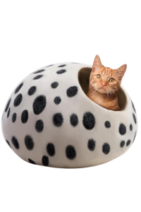 Grey merino wool felt cat cave bed with round opening and soft form