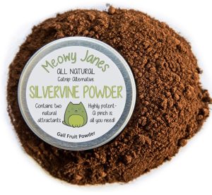 Meowy Jans silver vine powder – natural catnip alternative for stimulating indoor cats.