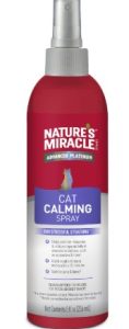Nature’s Miracle Cat Calming Spray bottle used to help reduce stress and anxiety in cats.