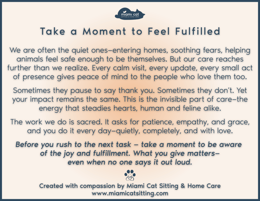 Mindfulness card titled “Take a Moment to Feel Fulfilled” celebrating the quiet impact of compassionate care.