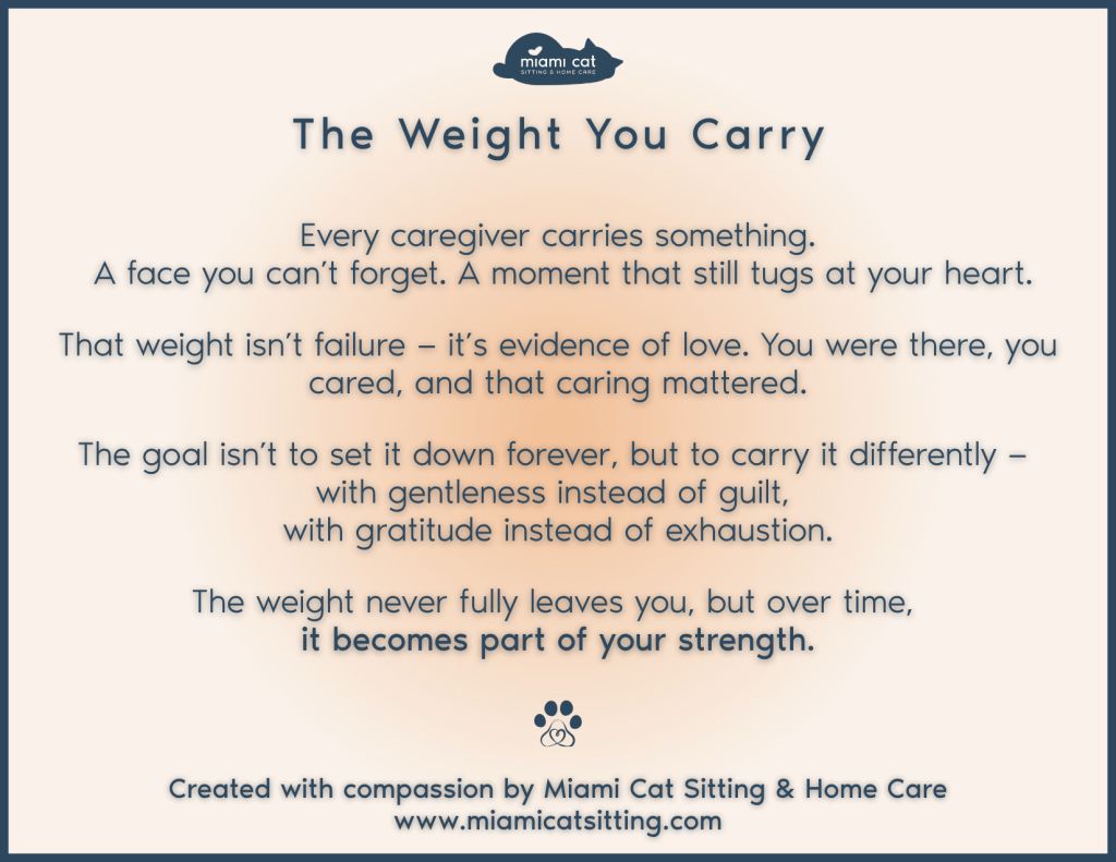Mindfulness card titled “The Weight You Carry” acknowledging the emotional load of professional pet care work.